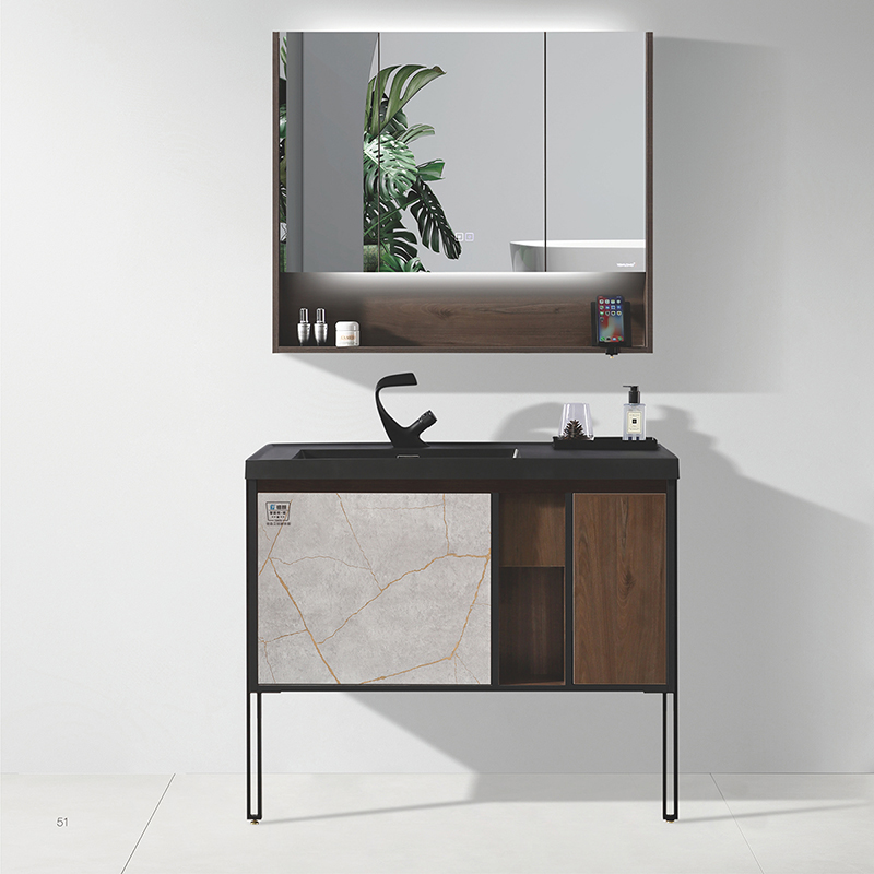 Modern Plywood Bathroom Cabinet With Wood Grain Color Door And Drawer