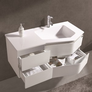 کابینت حمام پی وی سی مدرن با حوض اکریلیک و آینه LED