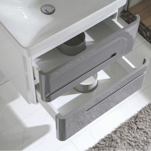 Mueble de baño moderno de PVC con lavabo acrílico y espejo LED