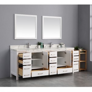 Mueble de baño moderno de madera maciza de 84 pulgadas con diseño de batido blanco