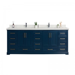 Navy Blue Shaker Cabinet Wood Frame Mirror Dovetail Crefft ar y Cyd