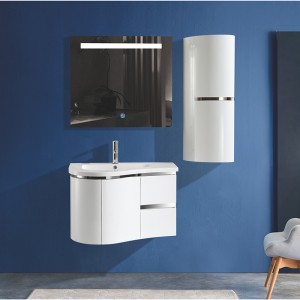 Модерен PVC шкаф за баня с акрилна мивка и LED огледало