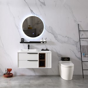 White Color Modern PVC Bathroom Cabinet And LED Mirror
