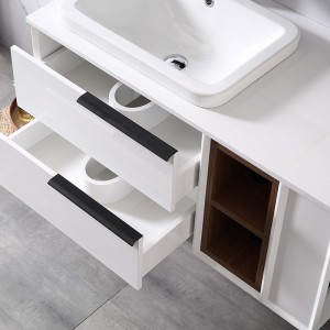 White Color Modern PVC Bathroom Cabinet And LED Mirror