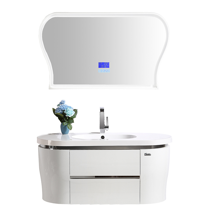 White Color Modern Pvc Bathroom Cabinet With Curve1