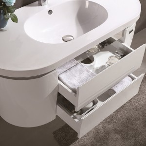 曲げられた形の白い色の現代ポリ塩化ビニールの浴室用キャビネット