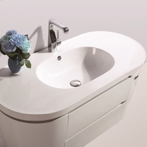 Gabinete de baño de PVC moderno de color blanco con forma curva