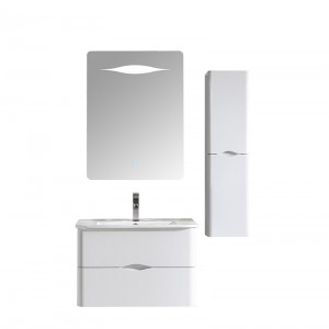 White Modern PVC Bathroom Cabinet With Side Cabinet And Mirror