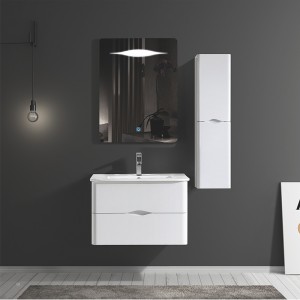 Λευκό μοντέρνο ντουλάπι μπάνιου PVC με πλαϊνό ντουλάπι και καθρέφτη