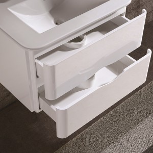 Valkoinen moderni PVC-kylpyhuonekaappi, jossa sivukaappi ja peili