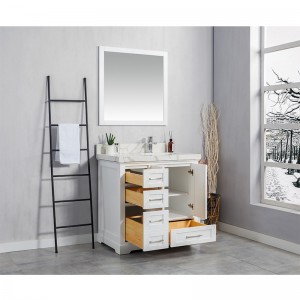 White Shaker Bathroom Cabinet With Quartz Countertop