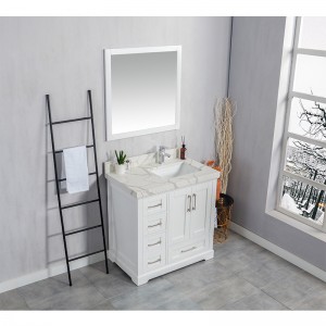 Bílá šejkrová koupelnová skříňka s křemennou deskou