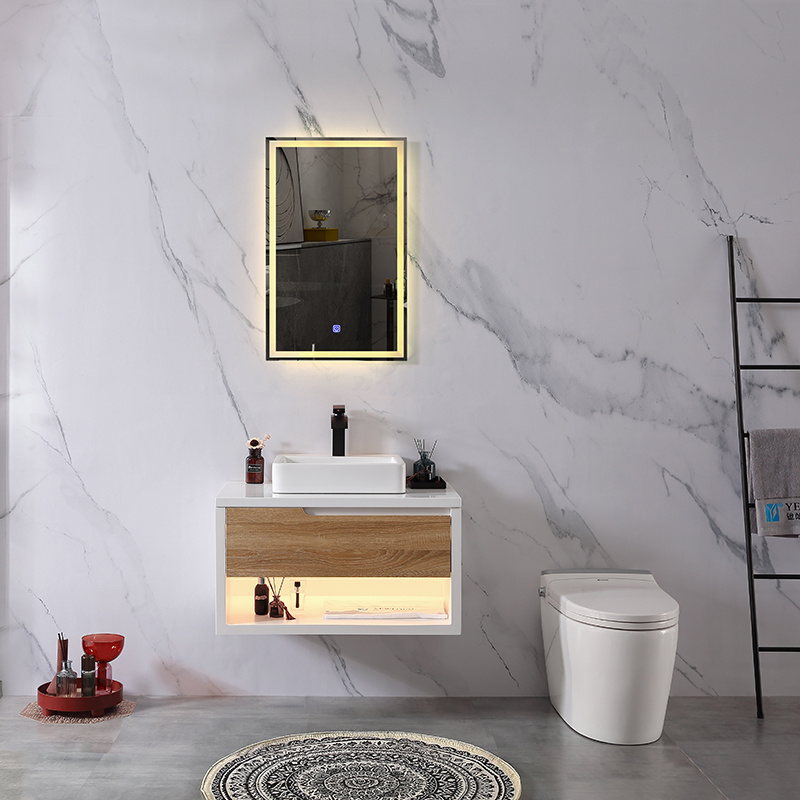 Wooden PVC Bathroom Cabinet With Warm LED Mirror Featured Image