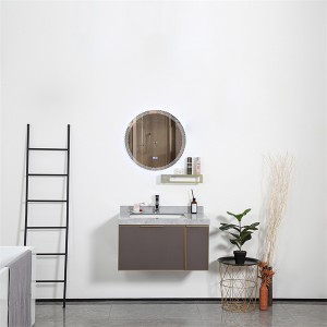 Ukiran kayu pepejal moden Kabinet bilik mandi dengan warna coklat, rak aluminium
