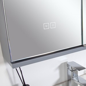 Mueble de baño de madera con espejo giratorio geomántico