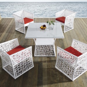 Outdoor Patio Dining Set White Poly Rattan Sectional Conversation Set Garden Outdoor Furniture
