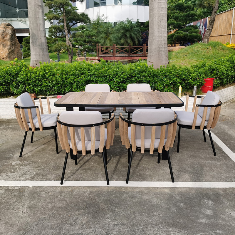 Indendørs udendørs spisebordsmøbler, firkantet bord af hærdet glas
