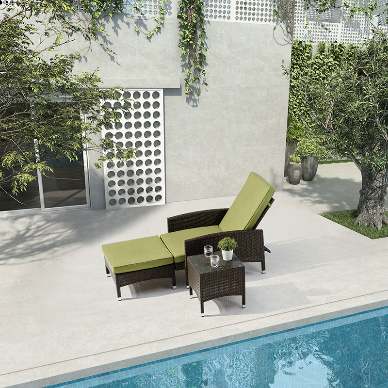 Rattan Adjustable Reclining Patio Lounge Chair with  Table