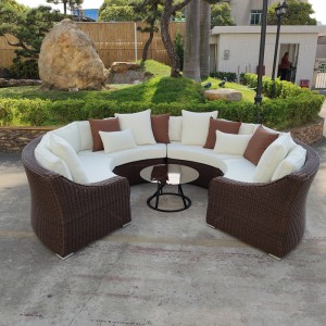 Outdoor Sectional Furniture Patio Half-Moon Set Brown Wicker Conversation Sofa Set