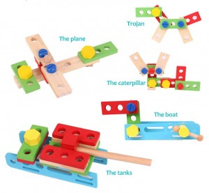 Vzdelávacie drevené hračky pre deti Multifunkčná súprava drevených nástrojov na opravu Hračka Drevené súpravy nástrojov Súprava simulačných nástrojov na opravu