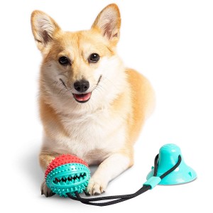 Dog Rope Toy with Treat Ball Tug Chew Toys with Powerful Suction Cup Dog Teeth Cleaning