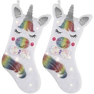 Домашен коледен чорап с LED светлина Еднорог Коледен чорап за украса