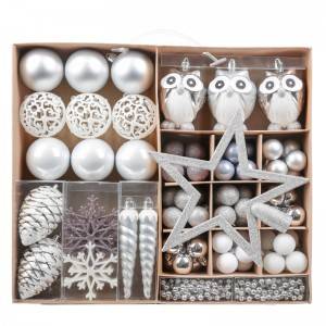 98 Stück silberne und weiße transparente Weihnachtsbaumdekoration, Weihnachtskugel