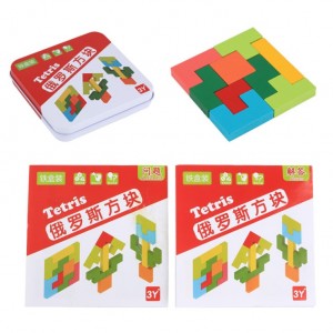 Drevené Montessori puzzle Tetris Iron Box Puzzle pre deti vzdelávacia hračka