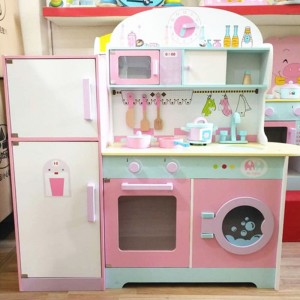 Modes stila izglītojoša rotaļlieta Koka ledusskapis lomu izlikšanās Spēle Virtuves rotaļlietas Simulācija Virtuves gatavošanas komplekts Rotaļlieta bērniem