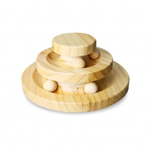 Factory Direct Roller Cat Toys Wooden Track Balls Turntable Exercise Puzzle Cov khoom ua si