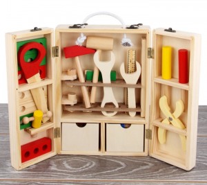Opvoedkundige houtspeelgoed vir kinders multifunksionele houtherstelgereedskapstel Speelgoedhoutgereedskapstelle Simulasieherstelgereedskapstel