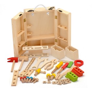 Fanabeazana Ankizy Wooden Kilalao Multifunction Wooden Repair Tools Kit Toy Wooden Tool Kits Simulation Repair Tool Kit Set