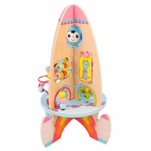 Fashion Style საგანმანათლებლო Toddler Montesorri Wood Toys მრავალფუნქციური ცხოველური მძივი Maze რაკეტის ფორმის ხის სათამაშო ბავშვისთვის