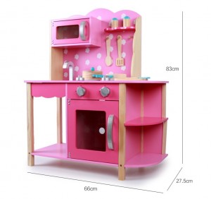 Madingas stilius rožinis medinis vaikų virtuvės žaidimų rinkinys, žaislas, gaminimas, vaidinimas, žaidžiantis mokomuosius virtuvės žaislus reklamai