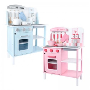 Rozā un zilā koka virtuves lomu spēļu rotaļlietu komplekts bērniem Virtuves mini simulācijas gatavošanas rotaļu komplekts tiek pārdots