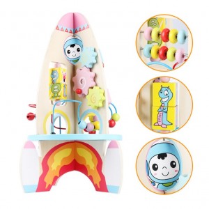 Fashion Style Educational Toddler Montesorri Wood Toys Multi-functional Animal Bead Maze Rocket Shaped Wood Toy for Baby