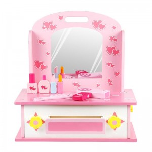 Wooden Kids 2-in-1 Pretend House Play Set Toy Girl Makeup Toys and Kitchen Set Toys Cooking Utensils and Dressing Table Toy