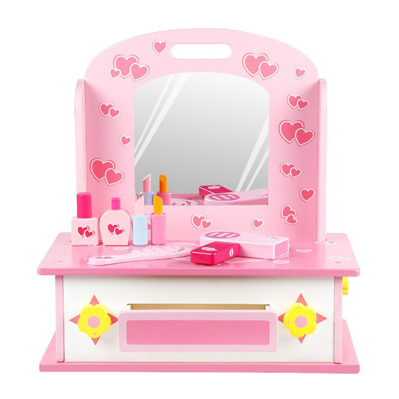 factory customized Purchase Service Guangzhou - Wooden Kids 2-in-1 Pretend House Play Set Toy Girl Makeup Toys and Kitchen Set Toys Cooking Utensils and Dressing Table Toy – Sellers Union