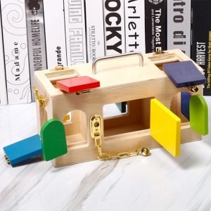 Моден стил Образователна учебна играчка за отключване Монтесори Дървена кутия за заключване Играчка за предучилищно обучение Игра Играчки за деца