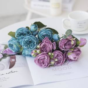 Ramo de rosas artificiales para bodas, flores de seda falsas por xunto