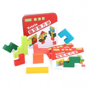 Montessori Wooden Tetris Puzzle Iron Box Puzzle Kids Educational Toy