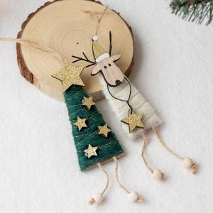 Wooden Sheep Felt Old Man Elk Christmas Tree Decoration Pendant
