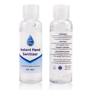 Desinfectante de manos instantáneo con etiqueta privada de fábrica de 100 ml, logotipo personalizado, antibacteriano, sin agua, 75%