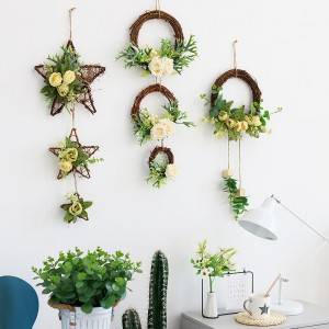 Osisi Rattan Ifuru 3-ibe edobere Wall Hanging Decor Wreath Flowers Artificial
