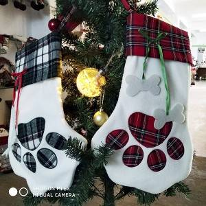 Lattice Christmas Stocking Glitter Tree Decoration Dog Paw Christmas Socks Bulk