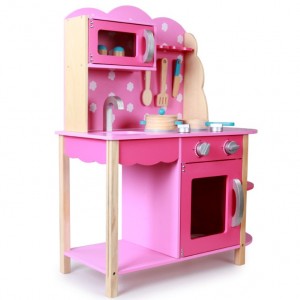 Set de xogos de cociña para nenos de madeira rosa de estilo de moda. Xoguetes de cociña para facer de simulación Xoguetes educativos de cociña para promoción