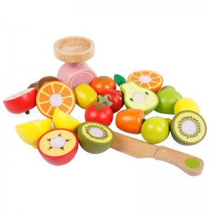 New Style Wooden Pretend Play Set Cutting Fruit Toys for Kids Wood Fruit Stand Toy Role Play Game for Promotion