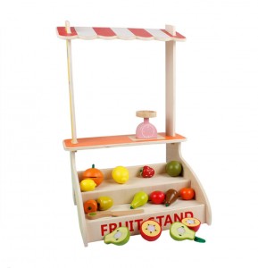 New Style Wooden Pretend Play Set Cutting Fruit Toys for Kids Wood Fruit Stand Toy Role Play Game for Promotion
