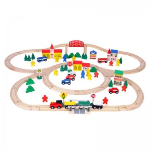 Xoguetes educativos para nenos por xunto 100 unidades de bloques de construción de madeira Pista de xoguetes Conxunto de carreiras de coches Xogo de xoguetes para a promoción