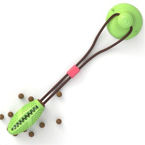 Dog self-paying rubber chew ball toy with suction cup teeth cleaning tool 2 colors mix opp bag